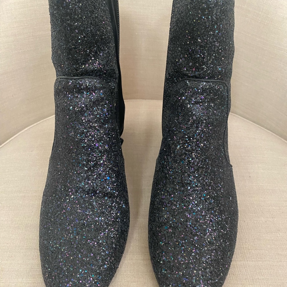 J Crew Black Glitter Ankle Boots Size 10 - Picture 3 of 6